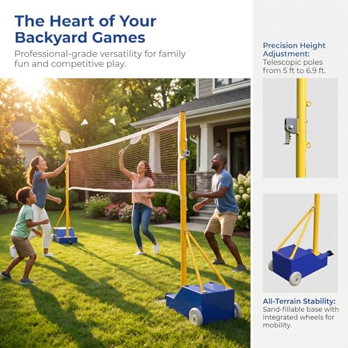 Heavy-Duty 2-in-1 Badminton & Volleyball Net Set with Movable Frame and Wheels - Perfect for Outdoor Backyard Sports