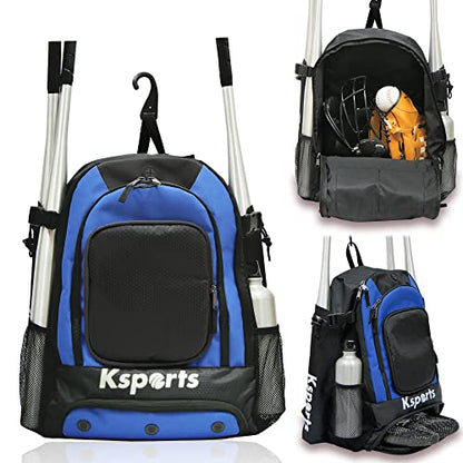 Baseball Backpack - Durable T-Ball & Softball Equipment Bag - Bat, Helmet, Glove, Gear Storage - Shoe Compartment & Fence Hook - Ideal for Amateur & Professional Players