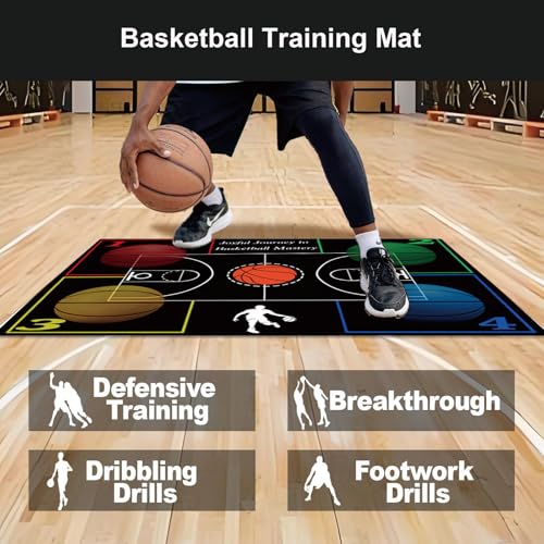 Basketball Training Equipment, Agility Footwork Training Mat, Dribble Trainer, Basketball Practice Aids with Training Mat, Agility ladder, Grip Strengthener, Resistance Bands - color: Black (3D-Muster), size: 47"*35"