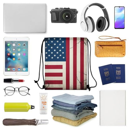 Yoga Drawstring Bag Gym Sackpack String Backpack Waterproof for Sports Beach Swimming Lightweight Men Women, American Usa Flag Crack Bags - color: Picture (1001)