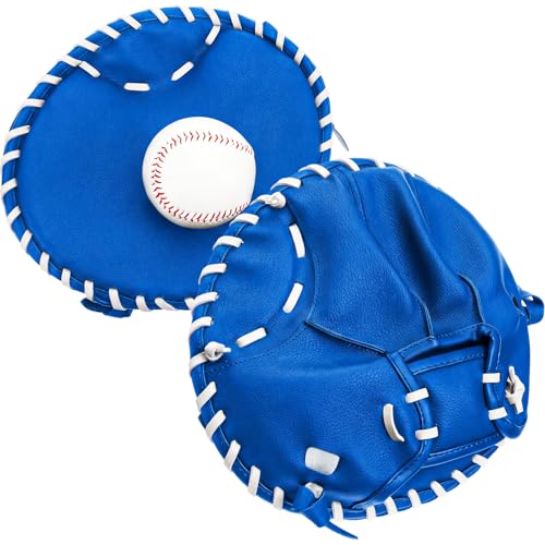 VioraWhite Pancake Baseball and Softball Training Glove with Practice Foam Ball - Flat & Soft Premium PVC Fielding Gear for Right-Hand Throw, Great Choice for Teens