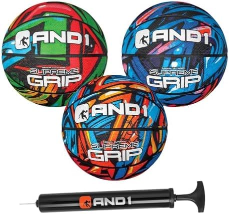 AND1 Mini Basketball Pack Set for Kids (Deflated w/Pump Included): - 7-Inch Premium Youth Size Basketballs, Easy to Grip - color: Supreme Grip, size: 3 (Pack of 8)