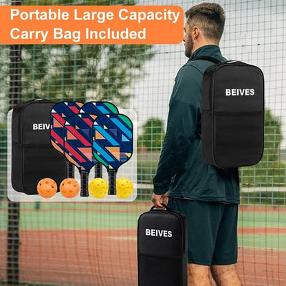 Pickleball Paddles, USAPA Fiberglass Pickleball Paddles Set of 4, Pickleball Set with 4 Pickleball Rackets, Including 4 Pickleballs & 1 Carry Bag, Pickle Ball Paddles Set for Men, Women - color: 5.Red&Blue Stripe-set of 4