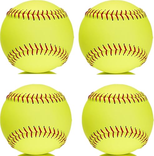 Yellow Sports Fastpitch Softballs, 11" Practice Softball Balls, Unmarked & Leather Covered Training Ball for Games, Practice and Training - color: 4 Pack