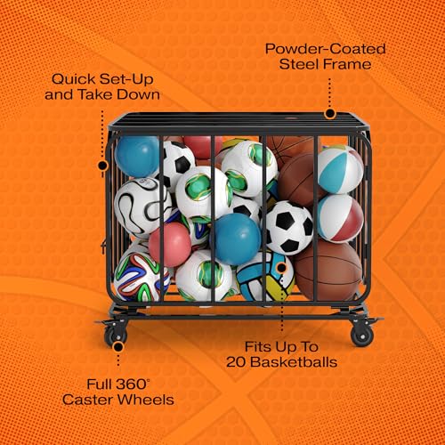Houseables Ball Cart, Ball Storage, Basketball Cart, Basketball Storage Bin, Sports Equipment Organizer, Holder Cage with Wheels, Volleyball, Gym, Recess, Soccer, Playground, PE, Large Metal Basket