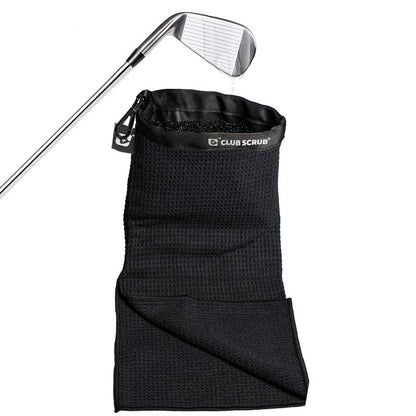 Club Scrub Towel Pro, Golf Club and Ball Cleaning Pouch with Attached Towel, Waterproof Exterior, Waffle-Weave Microfiber (Black) - color: Black