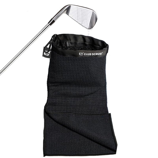 Club Scrub Towel Pro, Golf Club and Ball Cleaning Pouch with Attached Towel, Waterproof Exterior, Waffle-Weave Microfiber (Black) - color: Black