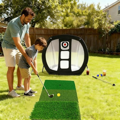 Golf Putting Mat Indoor Practice with Hitting Net 6 Balls for Dad Father Day Christmas Home Backyard Training