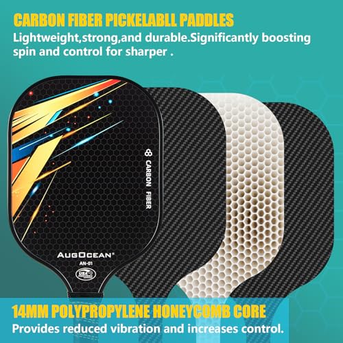 Pickleball Paddle,Pickleball Paddles-3K Raw Carbon Fiber Pickle Ball Paddle Surface with Great Grit & Spin,T700 Pickleball Racket with Excellent Power,Control and Balance,USAPA Approved - color: Yellow Blue