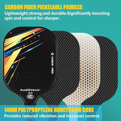 Pickleball Paddle,Pickleball Paddles-3K Raw Carbon Fiber Pickle Ball Paddle Surface with Great Grit & Spin,T700 Pickleball Racket with Excellent Power,Control and Balance,USAPA Approved - color: Yellow Blue
