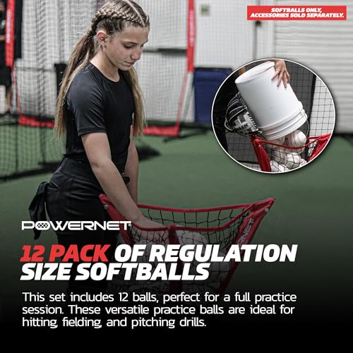 PowerNet Practice Softballs, 12 PK Recreation Grade 12" Balls, Softball Practice Balls for Soft Toss Batting Fielding Hitting & Pitching Drills, 12 Inch Softballs, White or Yellow - color: White