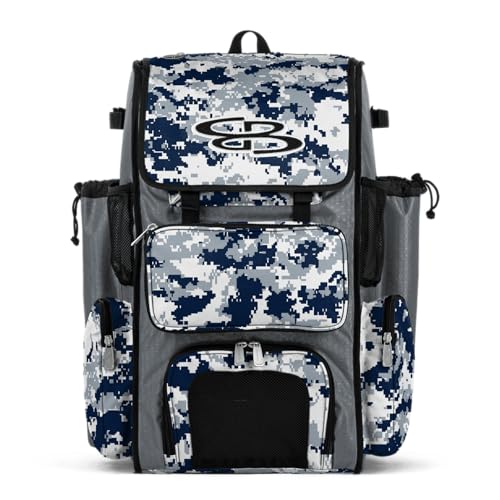 Boombah Superpack Bat Pack - Backpack Version (no wheels) - Holds 4 Bats - Camo Series - Multiple Color Options - color: Gray/Navy