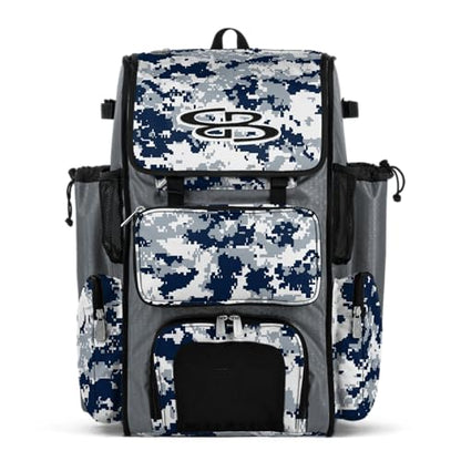 Boombah Superpack Bat Pack - Backpack Version (no wheels) - Holds 4 Bats - Camo Series - Multiple Color Options - color: Gray/Navy