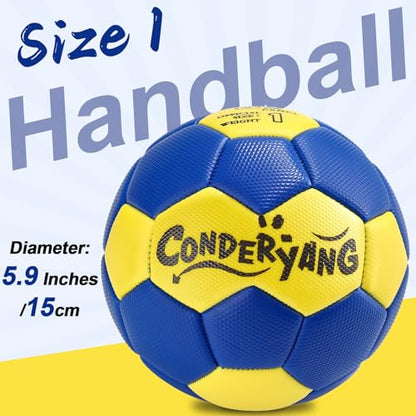 Handball Ball with Pump Needle PU Blue and Yellow Hand Ball Balls Single Handball Attractive and Durable Design for Youth League Game Training Practice - size: 5.9 Inch，Size1