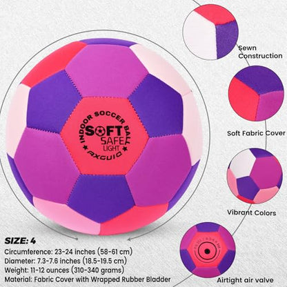 Soft Fabric Indoor Size 4 Soccer Ball, Safe and Soft Indoor Kids Youth Practice Size 4 Soccer, Lightweight House Training for Dribbling & Juggling at Home(Deflated)