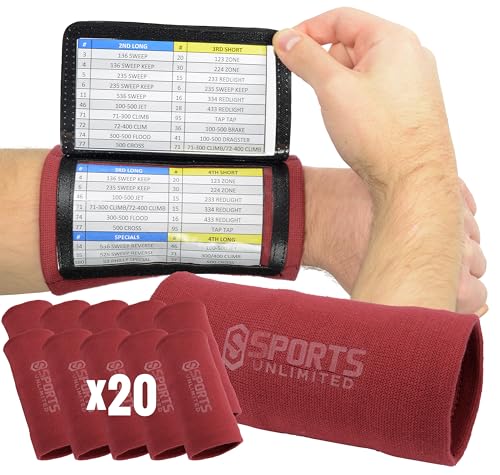 Sports Unlimited Adult Triple Wrist Coach, Football Wristbands for Plays, Baseball Wristbands, QB Arm Bands - color: Cardinal, size: 20 Pack