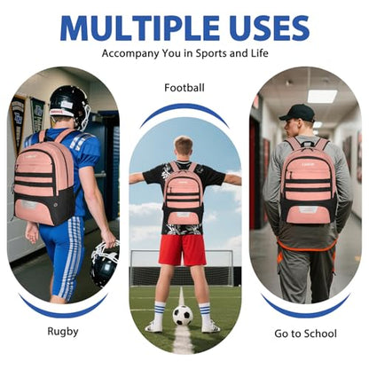 LARIPOP Soccer Backpack with Ball Holder & Shoe Compartment Large Capacity Youth Sports Bag for Training - color: Flesh Pink