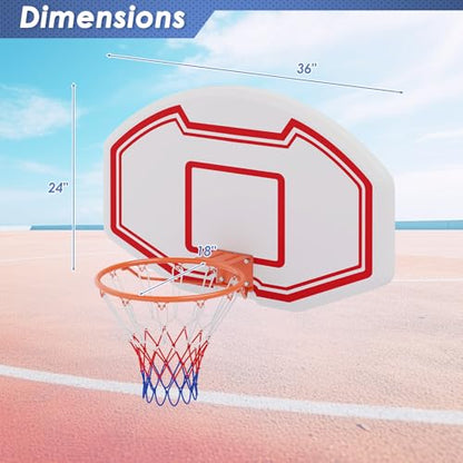 Goplus Large Wall Mounted Basketball Hoop, 36" x 24" Shatter-Proof Backboard with 18" Standard Rim, Anti-Tear Net, Indoor Outdoor Basketball Games for Background