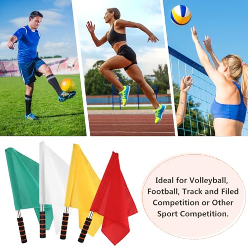 4Pcs Sports Referee Flags, Stainless Steel Pole with Sponge Grip, High Visibility Signal Tool for Soccer Football Volleyball Track Competition