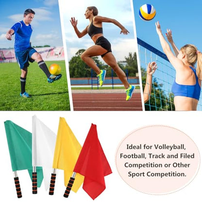 4Pcs Sports Referee Flags, Stainless Steel Pole with Sponge Grip, High Visibility Signal Tool for Soccer Football Volleyball Track Competition