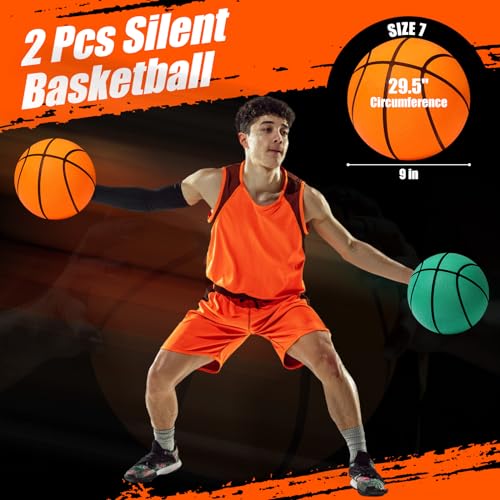 JellyArch 2 Pcs Silent Basketball Size 7 (29.5") Indoor Soft Foam Basketball Official Sports Ball Elastic Inside for Youth Dribbling Training Practice Ball