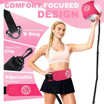 Volleyball Training Equipment (No Ball Included): 6-Piece Pink Solo Volleyball Trainer Set with Training Cards for Serving, Spiking, Setting & Hitting – Gift for Teen Girls and Beginner Player