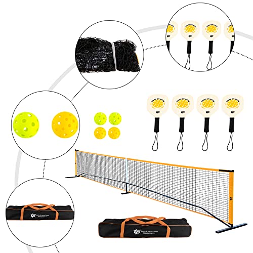 YIYIBYUS Portable Pickleball Net Set with 4 Pickleball Paddles Pickleball Net Carry Bag 22 FT Pickleball Net Regulation Full Size for Driveway, Home, Backyard Weather Resistant Metal Frame