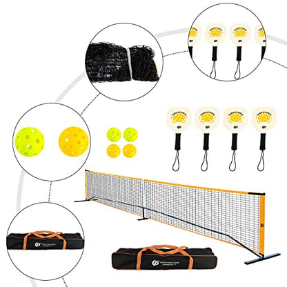 YIYIBYUS Portable Pickleball Net Set with 4 Pickleball Paddles Pickleball Net Carry Bag 22 FT Pickleball Net Regulation Full Size for Driveway, Home, Backyard Weather Resistant Metal Frame