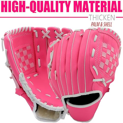 Baseball Glove,Baseball Softball Mitt with Ball for Kids Youth Adults Training and Beginner,Right Hand Throw,Left Hand Glove - color: Rose Red, size: 11.5"