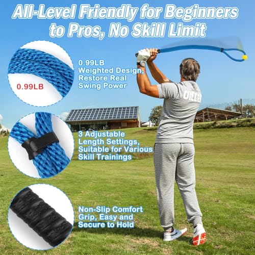 Weighted Premium Golf Rope Swing Trainer, Professional Golf Swing Rope, Warm-Up Training Tempo Aids with Ball and Grip to Improve Speed, Rhythm, Flex & Strength for All-Level Golfers - color: Blue