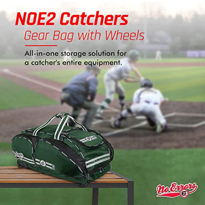 No Errors NO E2 Wheeled Catchers Gear Bag - Large Baseball and Softball Bag for Catcher’s Equipment with Fatboy Wheels - color: Green