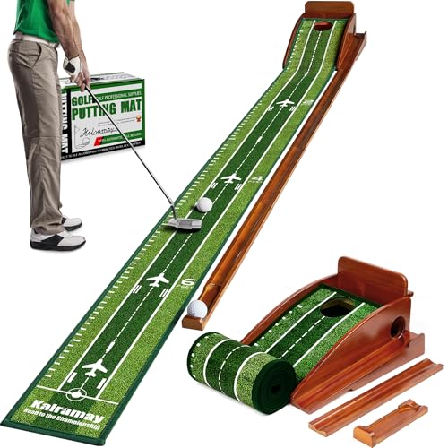 Kalramay Putting Green Indoor Golf Putting Mat – Easy to Assemble with Automatic Ball Return, Wrinkle-Free Close to Real Green Speed, Suitable for Office, Recreation Room, Patio – Ideal Gift - color: Green