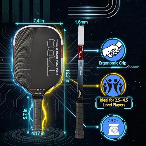 Pickleball Paddle with T700 Raw Carbon Fiber, 16mm Upgraded EPP Foam Core, Torque-Boost Weighting System & Elasticity Enhancement Design