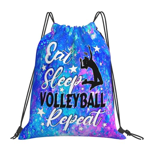 Eat Sleep Volleyball Repeat Drawstring Backpack Gym String Bag Drawstring Sackpack Sport For Womens Mens