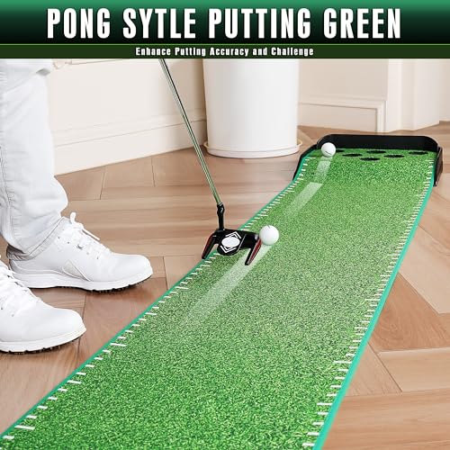CHAMPKEY Golf Putting Green Indoor - Advanced Guides Golf Putting Mat - Enhance Putting Accuracy and Challenge - style: Pong Game LITE Version