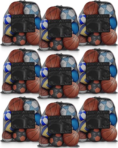 Woanger 9 Pieces Extra Large Sports Ball Bag Mesh Soccer Ball Bag with Adjustable Shoulder Strap Drawstring Heavy Duty Sports Storage Net Bag for Basketball Volleyball Swimming Gear 35.4 x 27.5 Inch