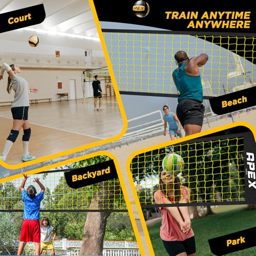 Apex Sports Volleyball Net Training – 12' Wide, Portable Adjustable Height 7.4' to 8' – Includes Ground Stakes, Carry Bag – Indoor & Outdoor Use, Designed by Pro Athletes for Peak Performance
