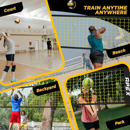 Apex Sports Volleyball Net Training – 12' Wide, Portable Adjustable Height 7.4' to 8' – Includes Ground Stakes, Carry Bag – Indoor & Outdoor Use, Designed by Pro Athletes for Peak Performance