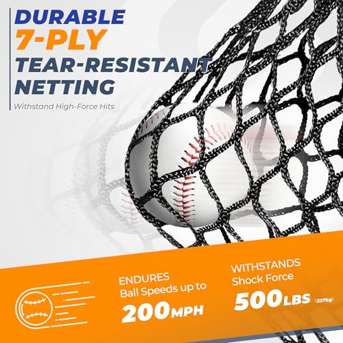 7 x 7 ft Baseball Net, Baseball Softball Batting Net for Practice Hitting Pitching Fielding, Quick Setup, Portable, with Carry Bag, 4 Ground Stakes - color: Black