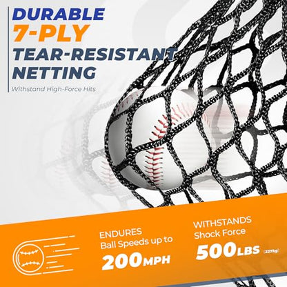 7 x 7 ft Baseball Net, Baseball Softball Batting Net for Practice Hitting Pitching Fielding, Quick Setup, Portable, with Carry Bag, 4 Ground Stakes - color: Black