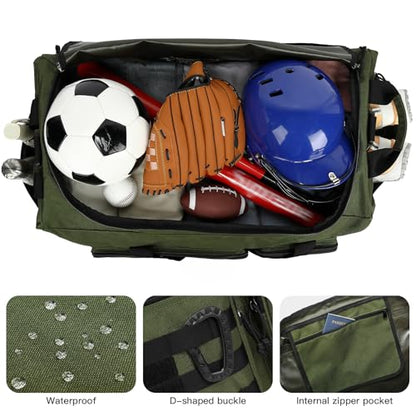 120L Extra Large Baseball Duffle Bag for Adult Softball Gym Bag with Shoe Compartment, Sports Duffel Bat Equipment Bag Coach Team Catchers Gear Bag for Hockey Football Basketball Soccer, Green - color: Green