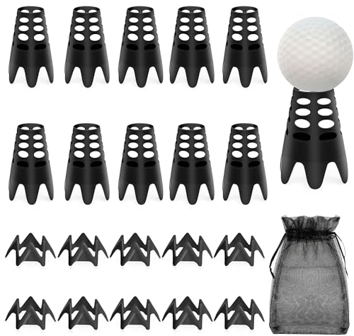 Golf Simulator Tees 20Pcs Plastic Golf Tees for Outdoor Indoor Home Training Practice Simulator Golf Tees Golf Mat Tees for Winter Turf Driving Range 10 Tall+10 Short+1 Mesh Bag - color: Black