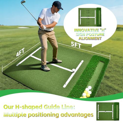 (Enlarged×Thickened) Golf Mat 36mm, 5x4ft Dual-Turf Golf Hitting Mat with Ball Tray for Indoor Outdoor, Thickened Heavy Duty Commercial Golf Mat, High-Elasticity Golf Practice Mat for Simulator -PRO