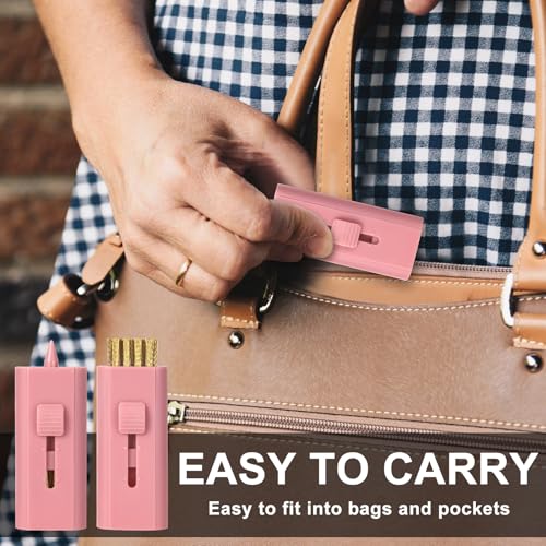 PAGOW 2 Pack Retractable Golf Club Cleaner Brush, Portable Double-Sided Golf Club Brush Groove Cleaner-Multicolor - color: Pink
