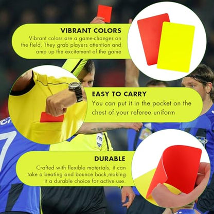 Soccer Referee Kit 2 Sets 2 Pieces Red Warning Yellow Cards with 2 Pieces Stainless Steel Referee Whistles Wallet Record Notebook Pencil