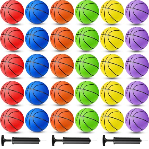 Lenwen 20/30 Pcs Rubber Basketballs Bulk Official Size with Pump Set for Youth Boys PE Back to School Training Practice Match Games Sports Gifts, 6 Colors