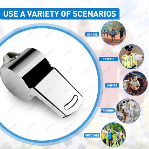 Plume'CHJ Whistle, Stainless Steel Super Loud Sports Whistle with Lanyard, Perfect for Referees, Coaches, Polices, Outdoor Sports, Emergency