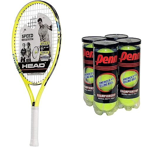 HEAD Speed Kids Tennis Racquet (23 Inch) and Penn Championship Tennis Balls (Extra Duty Felt) Bundle