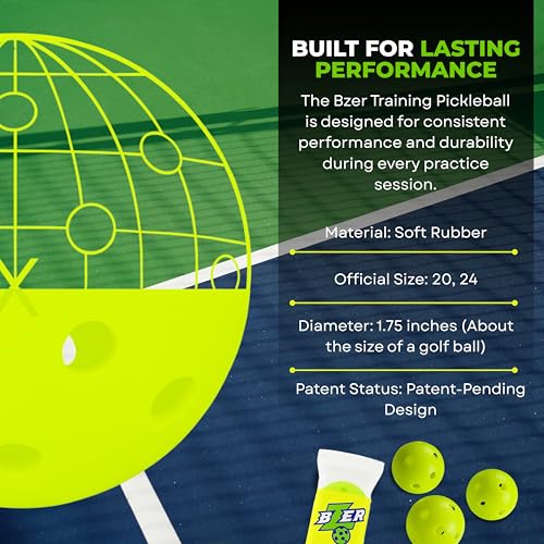 BZER Quiet Pickleball Balls – Mini Pickleballs Silent Rubber Training Ball - Set of 3 for Indoor Outdoor Play, Soft Tiny Practice Trainer, Improve Focus, Boost Control, Training Essentials