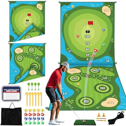 TOY Life Golf Chipping Game, Double-Sided Sticky Golf Pro Battle Mat with 20 Sticky Balls & 4 Darts, Backyard Chipping Games for Adult Kids Outdoor & Indoor